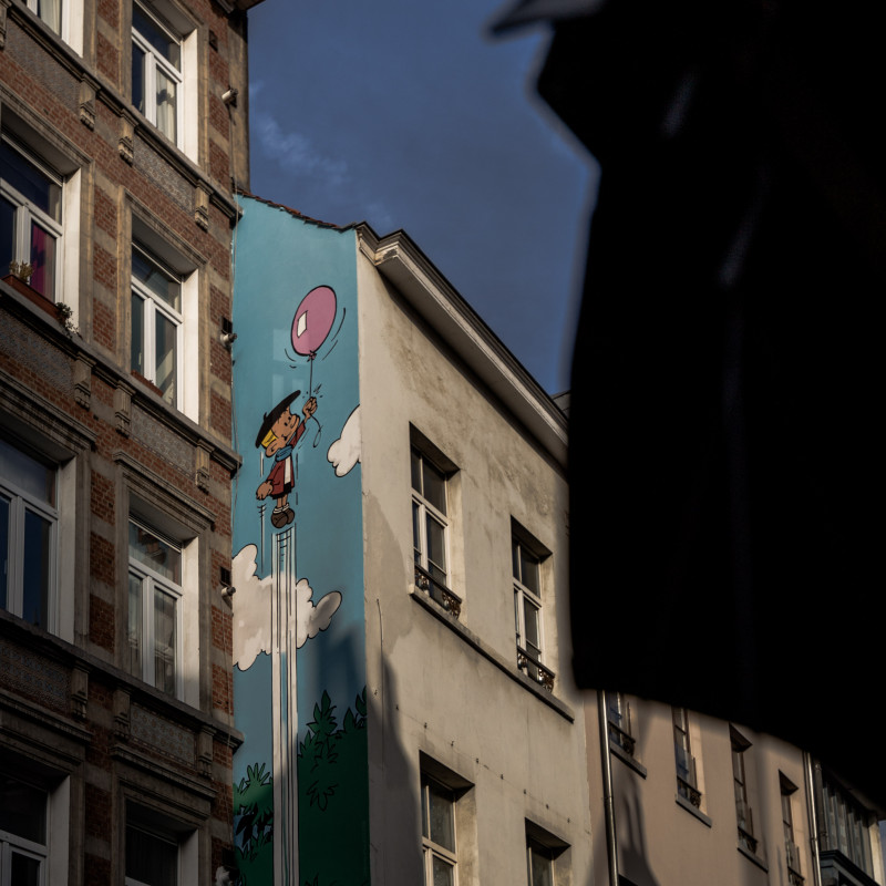Comic an einer Hauswand in Brüssel.